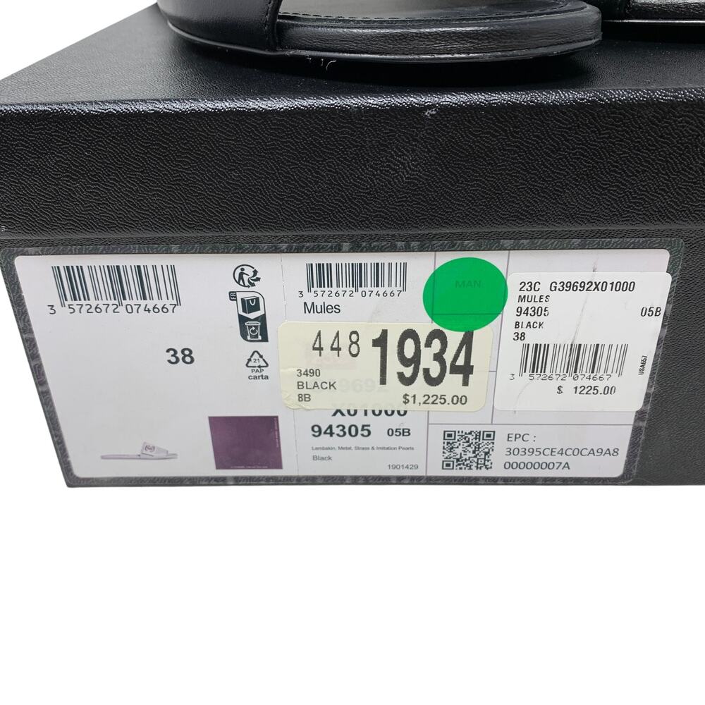 Chanel CC Pearl Logo Leather Mule Sandals Black Size 38 US 7.5 New With Box - Picture 11 of 11